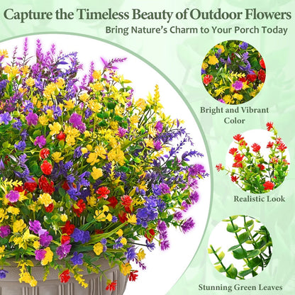 Artificial Flowers Outdoor UV Resistant Faux Daisy Bundles for Porch Patio Garden Decor - 9/18/27/36 Bundles Multicolor Realistic Fake Flowers Spring Summer Window Box Hanging Planter