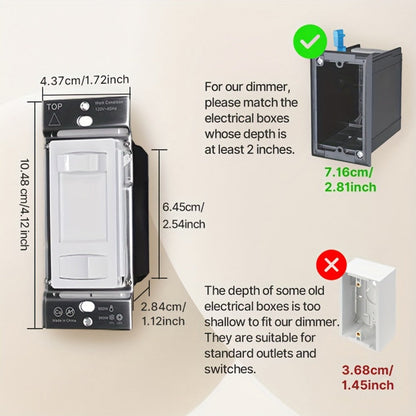 MOES Slide Dimmer Light Switch 3-Way & Single Pole No Neutral Wire, 600W Max, Compatible with LED CFL Incandescent Halogen