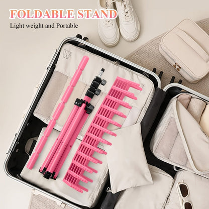 Freestanding Hair Extension Rack with Adjustable 144-Peg Display Grid and Black, White or Pink Stand Options