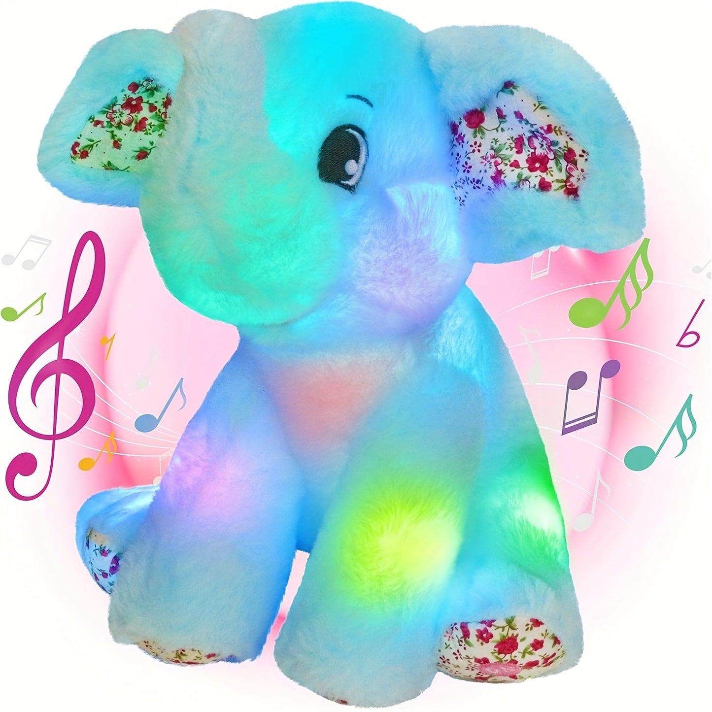 Plush Toy – Blue Elephant with LED Glow and Optional Lullaby Music for Soft Room Display and Gifting
