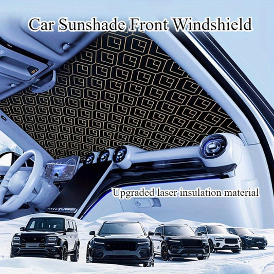 Laser Insulation Windshield Sunshade 5-Layer Thickened Front Window Heat Blocker Diamond Pattern Gold Black Fits All Vehicles Ford F150 Toyota Tundra Sienna UV Sun Protection Car Heat Shield