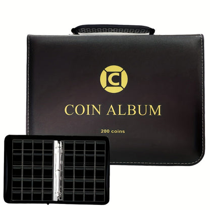 200-Pocket Coin Collection Album with 10 Pages, Zipper Handle and Black or Blue Cover for Adult Collectors