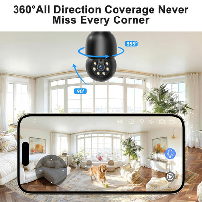 Security Camera 5MP Light-Bulb Model with Dual-Band WiFi, 360 Pan-Tilt, Color Night Vision and 1 or 2 Pack