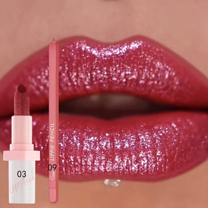Glitter Lip Gloss & Lip Liner Set 2-Piece – Berry Shine Diamond Finish, Hydrating Squalane Formula, Long Lasting Glossy Sparkle Lip Kit for Women, 10 Color Combos Available