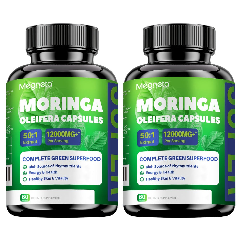 Herbal Supplements with Megneta Label, Moringa Oleifera 12000mg per Serving, 60 Capsules per Bottle