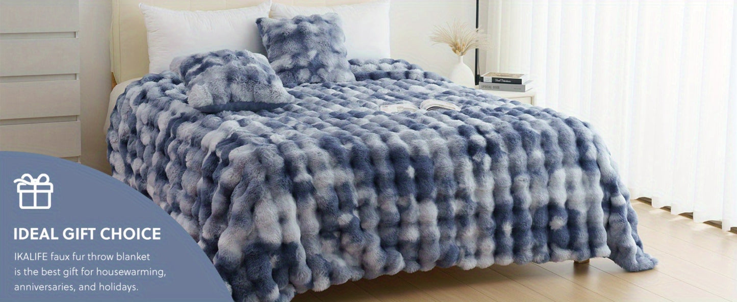Faux Rabbit Fur Throw Blanket in 11 Checkout Colors and Throw, Twin, Queen or King Size Options