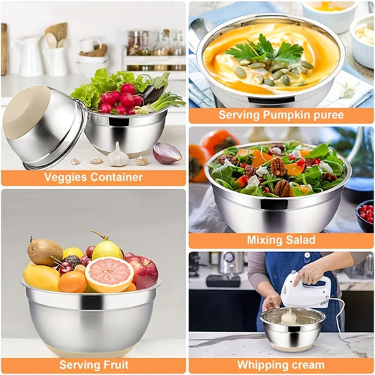 Stainless Steel Mixing Bowls with Airtight Lids 26pcs Set, 3 Grater Attachments, Non-Slip Bottoms, 7Qt 4Qt 2.5Qt 2Qt 1.5Qt 1Qt, Nesting Bowls for Mixing Serving Salad Baking