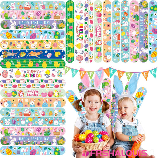 Party Favors Easter PVC Slap Bracelets, 72-Piece Spring-Theme Assortment for Egg Hunts and Events