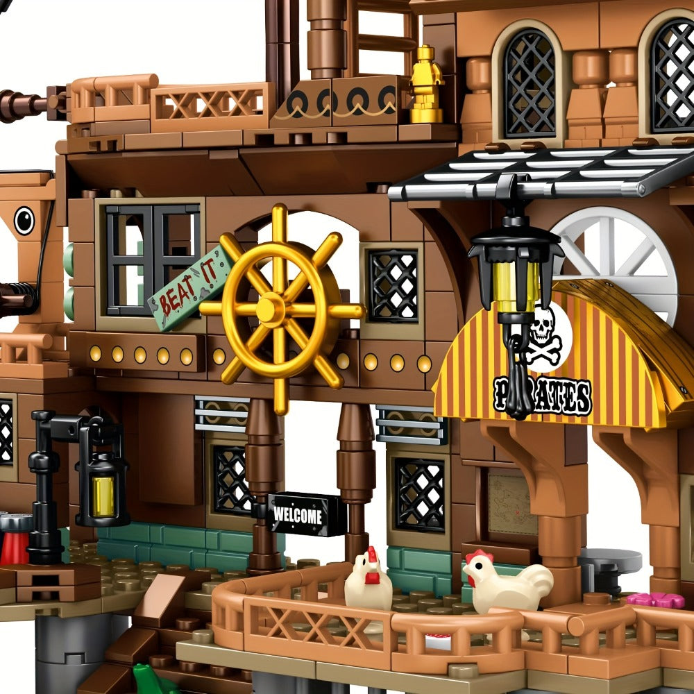 Pirate Wharf Building Blocks Set with 573-Piece Source Record, Model 1547, Boat, Dock and Multi-Level Supply Center