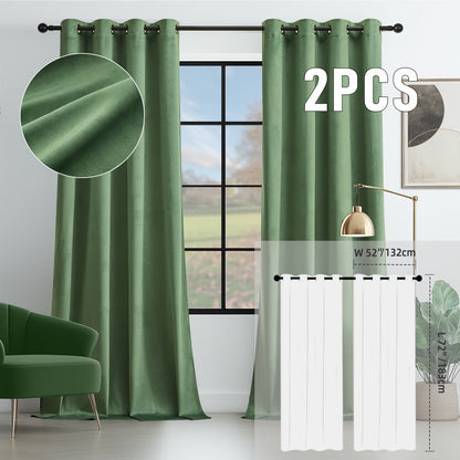 Velvet Room Darkening Curtains 2 Panels | Grommet Top Thermal Insulated Soundproof Blackout Curtains for Living Room Bedroom, Soft Solid Color Vintage Window Drapes