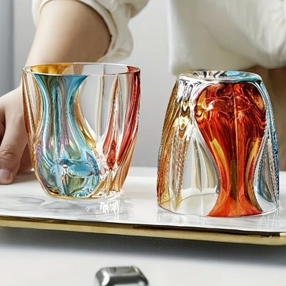 Three-Color Painted Short Drinking Glass with 150 ml Capacity, 3.74-Inch Height and Sculpted Base