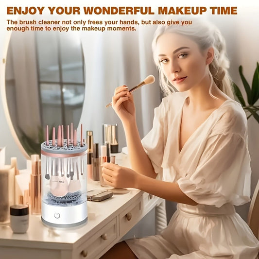 Electric Makeup Brush Cleaner & Dryer USB Powered Automatic Spinner Fast Drying Odorless Transparent Design Dual-Section Brush Holder Beauty Tool for Women Makeup Lovers