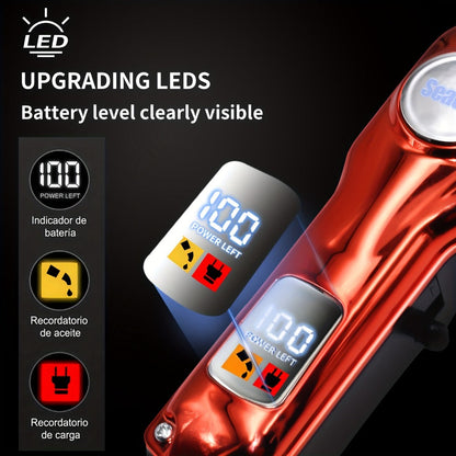 Hair Clipper Seacol Red Cordless Trimmer with LCD Display, USB Charging, Four Guide Combs and 120-Minute Runtime