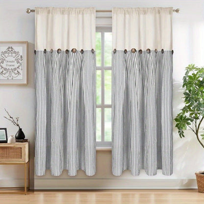 Semi Sheer Curtains Bohemian Linen Cotton Patchwork Grommet Top Window Drapes for Bedroom Living Room Kitchen Bathroom Cafe - Boho Country Cottage Style 4 Seasons 1 or 2 Panels