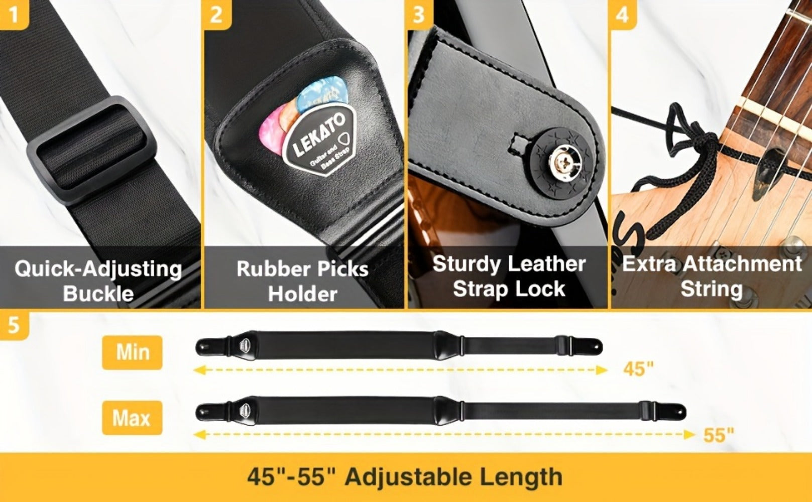 Adjustable Guitar Strap, Adjustable, 3 Inch, LGS-5, Inch, Wide for Supporting A Guitar detail image - detail view 8
