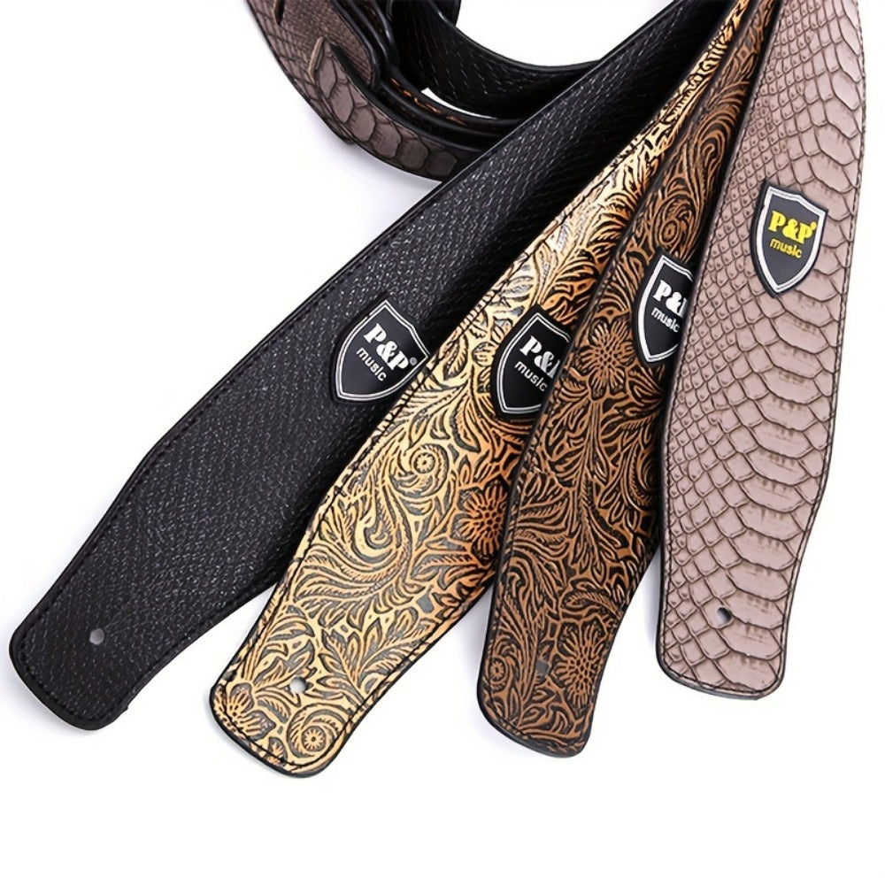 Adjustable Guitar Strap, Silvery, Adjustable, Genuine, Leather, Compatible for Supporting detail image