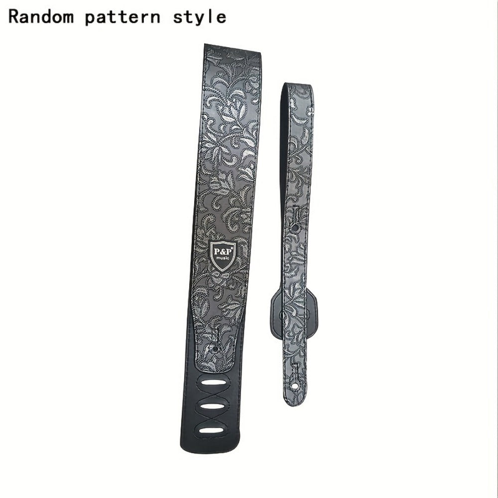 Adjustable Guitar Strap, Silvery, Adjustable, Genuine, Leather, Compatible for Supporting detail image - detail view 3