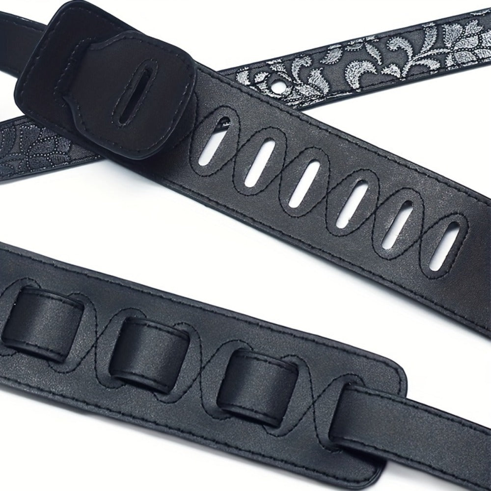 Adjustable Guitar Strap, Silvery, Adjustable, Genuine, Leather, Compatible for Supporting detail image - detail view 7