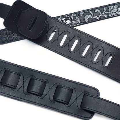 Adjustable Guitar Strap, Silvery, Adjustable, Genuine, Leather, Compatible for Supporting detail image - detail view 7