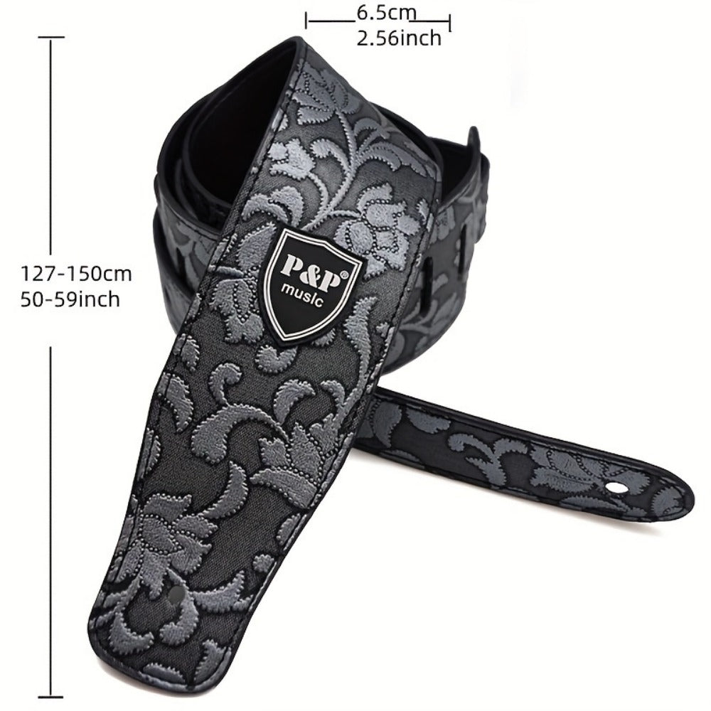 Adjustable Guitar Strap, Silvery, Adjustable, Genuine, Leather, Compatible for Supporting detail image - detail view 9