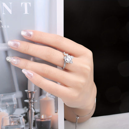 Adjustable Ring - Cat 925 Sterling Silver Love Cat with 3ct Round Cut Zirconia - Elegant - product detail view 2