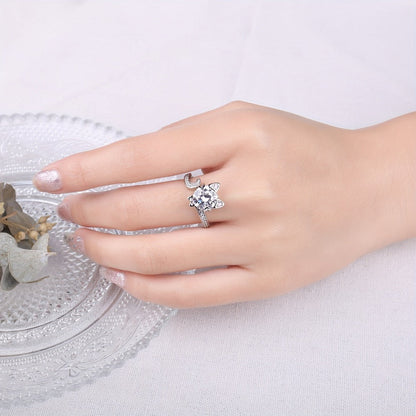 Adjustable Ring - Cat 925 Sterling Silver Love Cat with 3ct Round Cut Zirconia - Elegant - product detail view 4