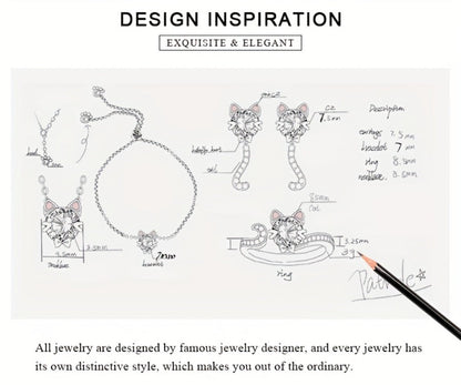 Adjustable Ring - Cat 925 Sterling Silver Love Cat with 3ct Round Cut Zirconia - Elegant - product detail view 10