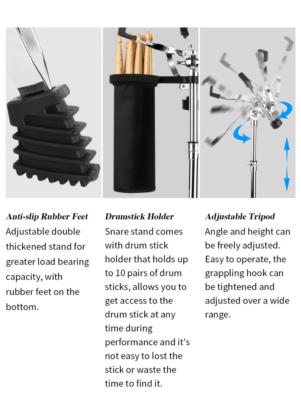 Adjustable Snare Drum Stand Set for 10 to 14-Inch Drums and Practice Pads detail image - detail view 11