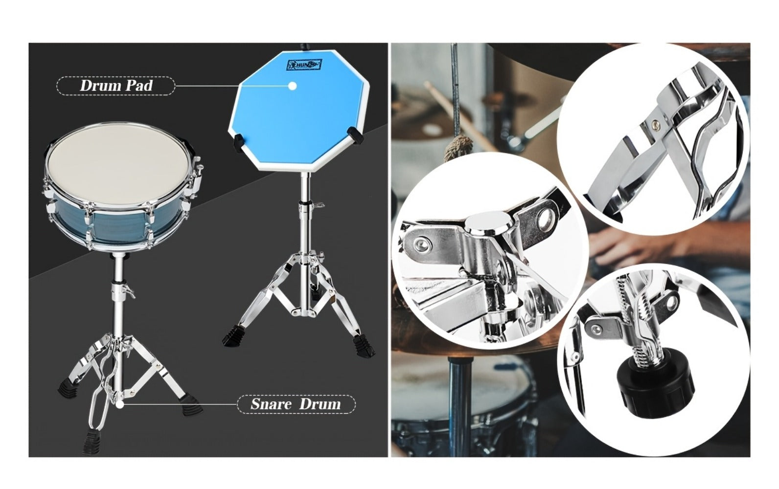 Adjustable Snare Drum Stand Set for 10 to 14-Inch Drums and Practice Pads detail image - detail view 13