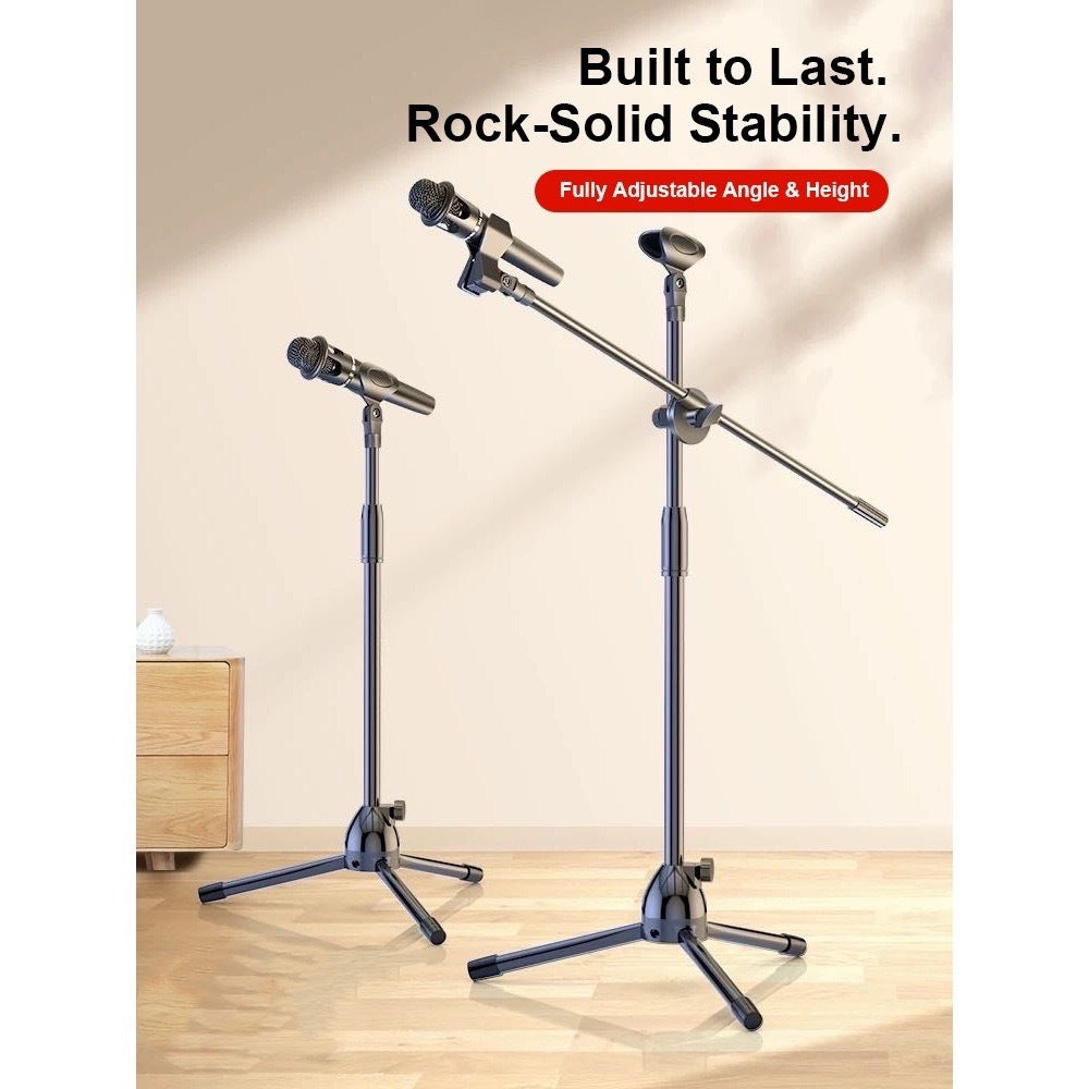 Adjustable Microphone Boom Stand shown in the Double Arm Stand option