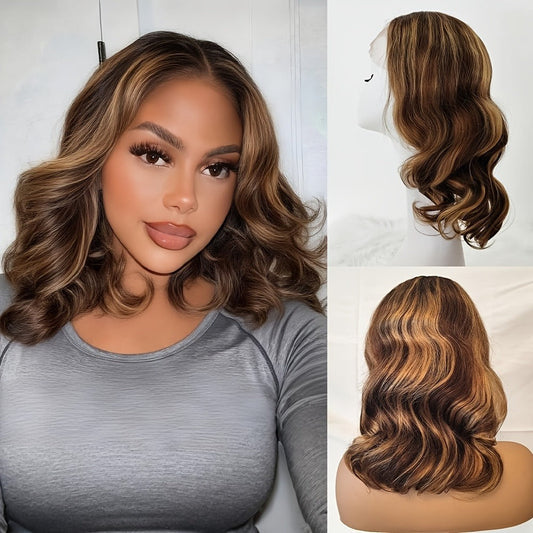 13x4 HD Lace Front Wig Human Hair Honey Blonde Ombre Body Wave Pre-Plucked Brazilian Bob Wig with Baby Hair Glueless Loose Wave Wig for Black Women