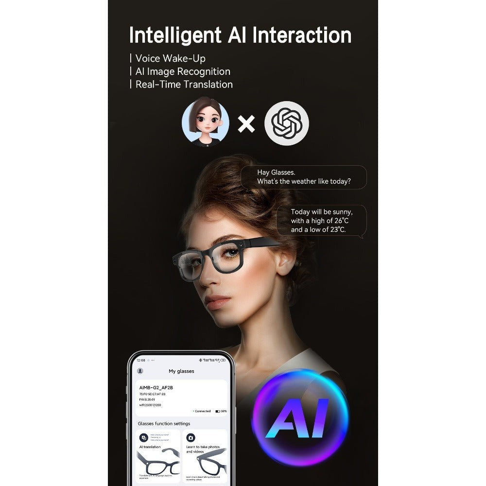 AI Smart Glasses HD Video Recording 8MP Camera - AI Object Recognition, Real-Time Translation, Touch Control, Bluetooth Calls & Music, Wearable Tech for Travel Outdoor 2026