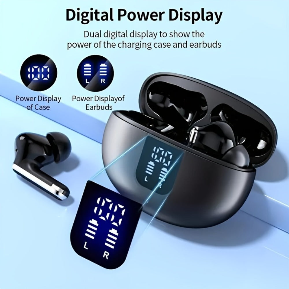 Black or White Stem-Style Translation Earphones with Digital Charging Case and Two Color Options