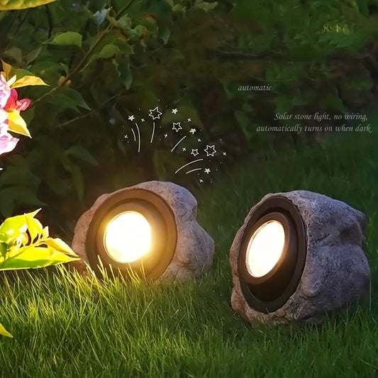Solar Garden Light Rock Set of 2 with Warm White LEDs, IP44 Rating and Ground-Stake Installation