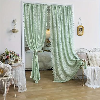 Floral Phoenix-Tail Lace Curtain Panel with Rod-Pocket Header, Three Colors and Four Length Options