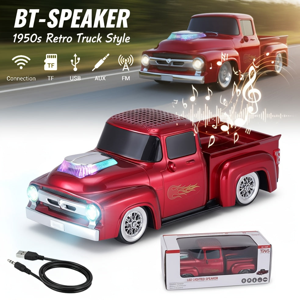 Retro Classic Car Model Bluetooth Speaker with Deep Bass, Colorful LED Lights, FM Radio, USB TF AUX Inputs, Built-In Mic, USB-C Rechargeable – Vintage Novelty Wireless Speaker for Home Decor, Office, Party & Gifts