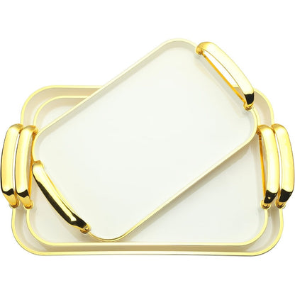 3-Piece Rectangular Serving Tray Set with Handles, Plastic Food Trays for Parties, Dinners & Gatherings