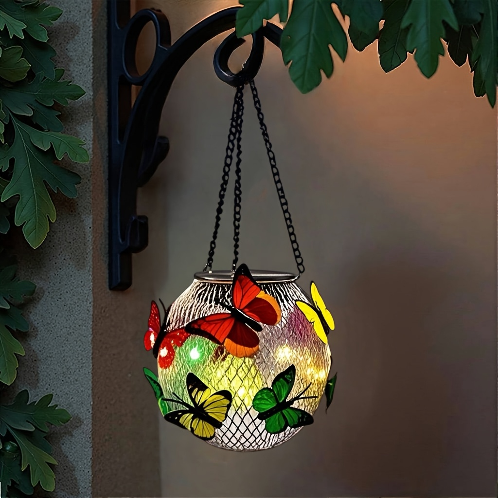 Solar Outdoor Lights 2-Pack Metal Butterfly Hanging Lanterns in Warm White or Multicolor for Porch Decor