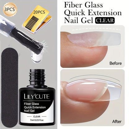 Clear Fiberglass Builder Gel 3-Pack, 7ml Bottles for Broken Nail Repair and Extensions with UV or LED Lamp Curing