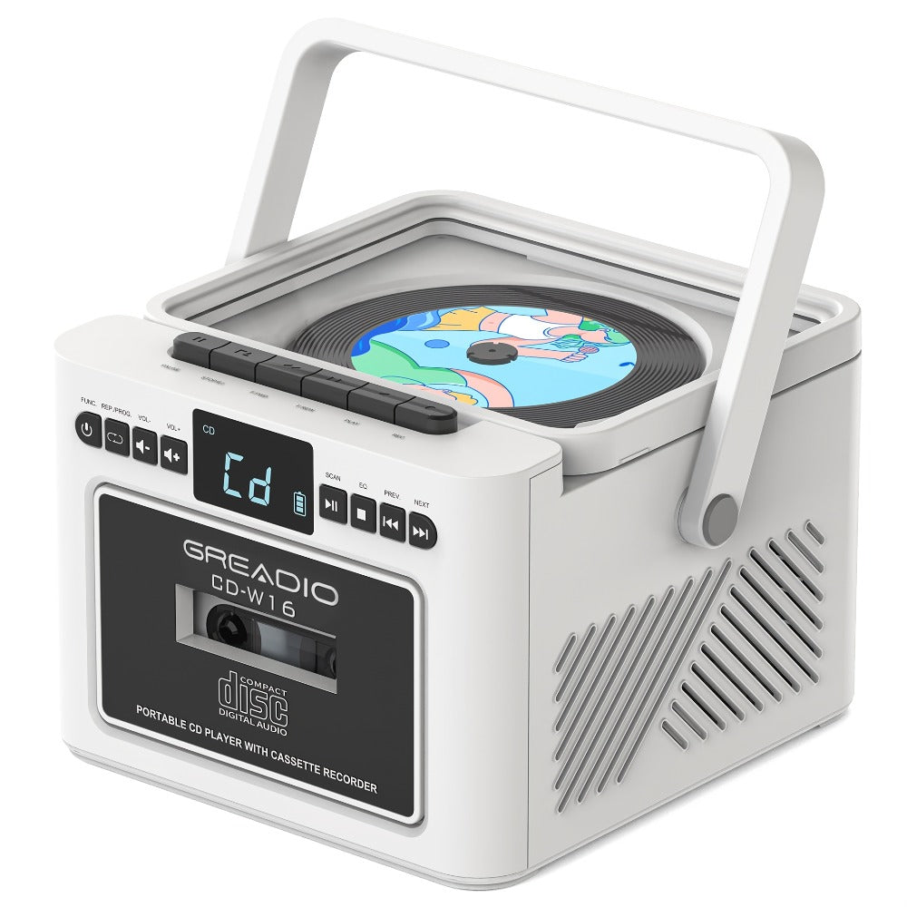 Portable CD and Cassette Player with FM Radio, Tape Recording, AUX, SD, USB and 3.5 mm Audio Connections
