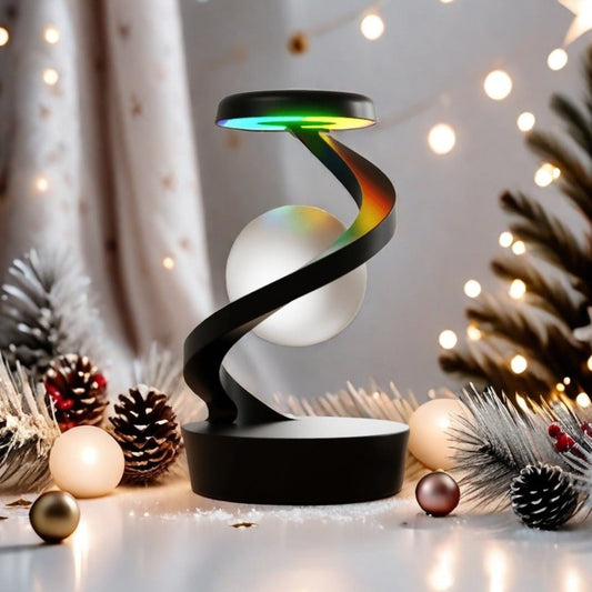 Floating Rotating Night Light with Wireless Charger – Smart Desktop Visual Levitating Lamp with Light Sensor, Hand Wave Control, Atmosphere Mood Light for Bedroom Office Party Decor, Gift (Grey/White)