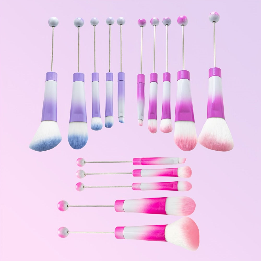 Makeup Brush Set, 15-Piece Bead-Ready Metal Handle Collection with Powder, Blush, Eyeshadow and Angled Brush Shapes