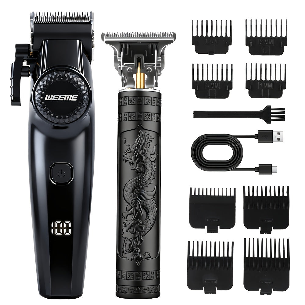 Hair Clipper WEEME Dragon and Phoenix Two-Tool Set with USB-C Charging, Four Guide Combs and Three Finishes