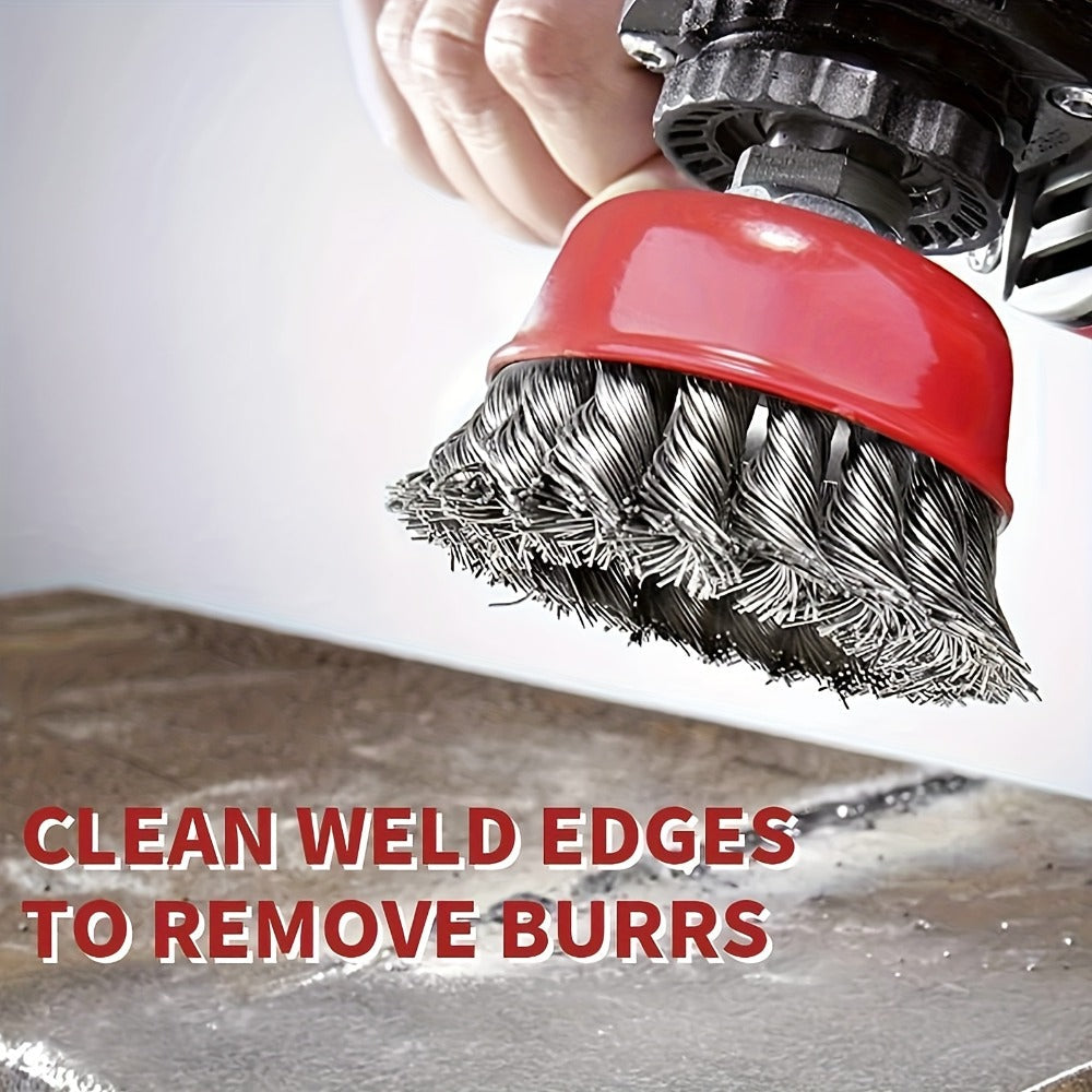 Two-Piece Four-Inch Twisted Wire Cup Brush Set for Angle Grinders, Rust Removal and Weld Cleaning
