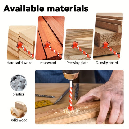 Five-Piece Extended Auger Drill Bit Set with 15-25mm Cutting Heads and Hex Shanks for Wood or Plastic