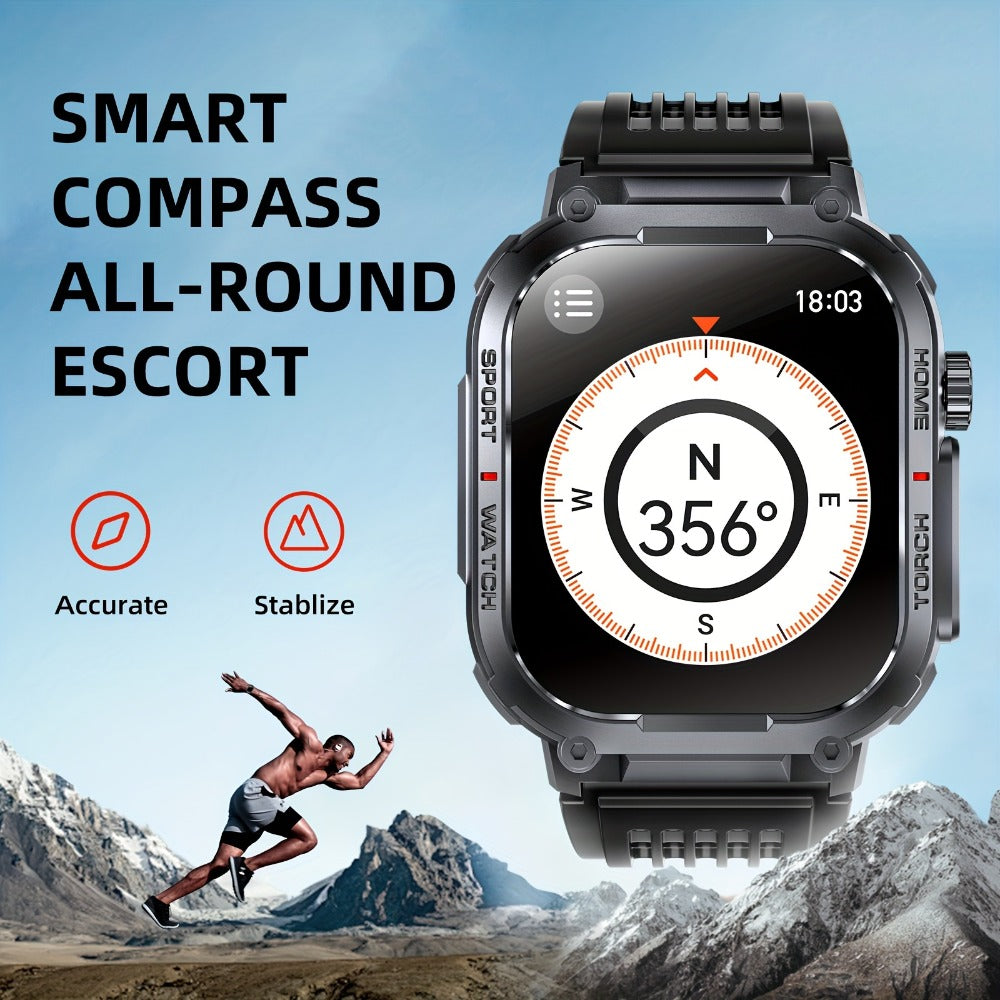 Waterproof Smartwatch with 100+ Sport Modes & LED Flashlight – 2.02" TFT Screen Wireless Calling Sleep Tracker Fitness Activity Tracker Heart Rate Compatible with iPhone Android Gift for Men Women