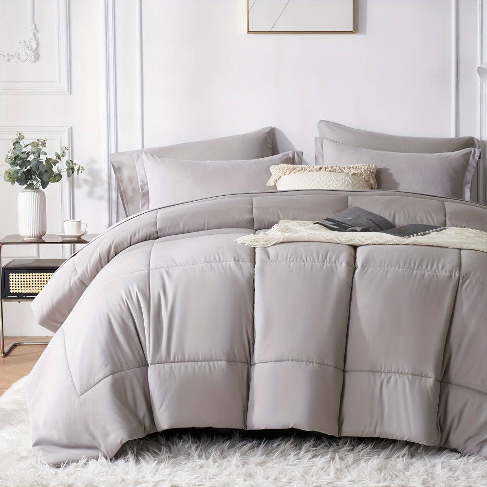 Comforter Set Soft Breathable Microfiber Bed in a Bag with Fitted Sheet Flat Sheet Pillowcases & Shams – All Season Fluffy Checkered Bedding Set Twin Full Queen King
