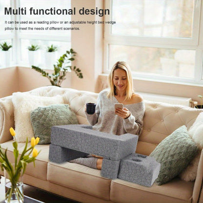 Adjustable Reading Gaming Wedge Pillow with Armrests – Multipurpose Foam Support Pillow for Bed, Sofa & Floor, Steam Deck & Switch Compatible, Gray