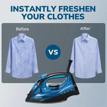 Steam Iron Non-Stick Bottom Plate High Pressure Anti-Calc Safety Protection Adjustable Temperature Steam Settings Dry Wet Clothes Fast Heating Travel Essential Blue