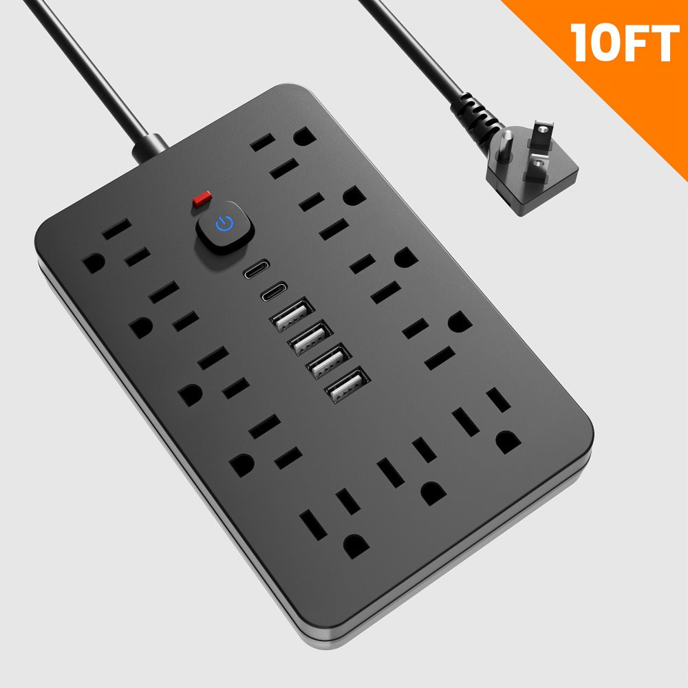 Power Strip 17-in-1 Flat-Plug Surge Protector with 11 AC Outlets, 4 USB-A, 2 USB-C and Spacious Outlet Layout